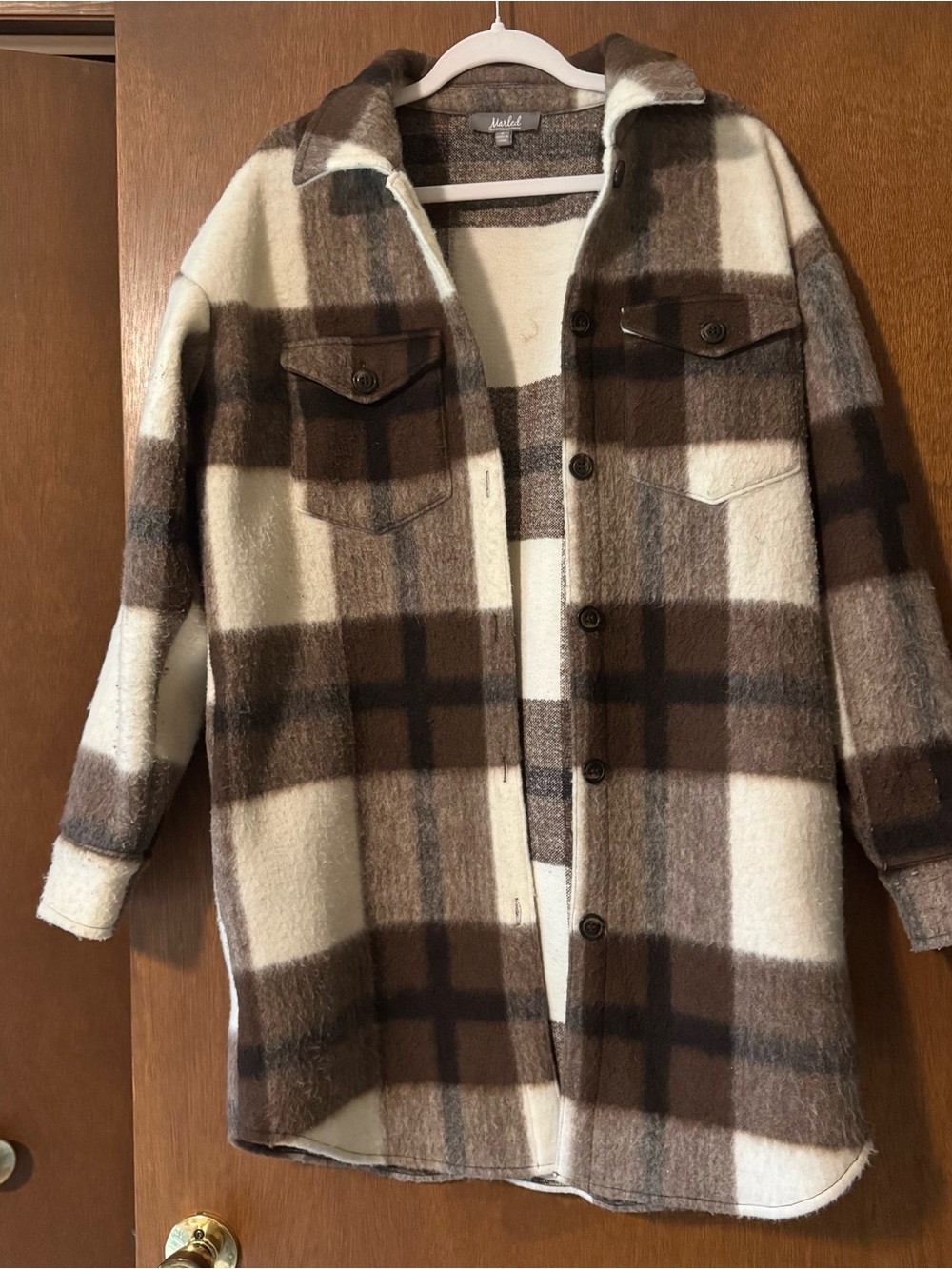 Marked Plaid Shacket in Brown and Cream